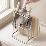bloc couteaux blanc texture bois moderne support métallique couteaux organisation cuisine