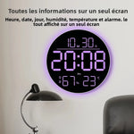 horloge murale numérique LED affichage heure date température alarme minuterie moderne