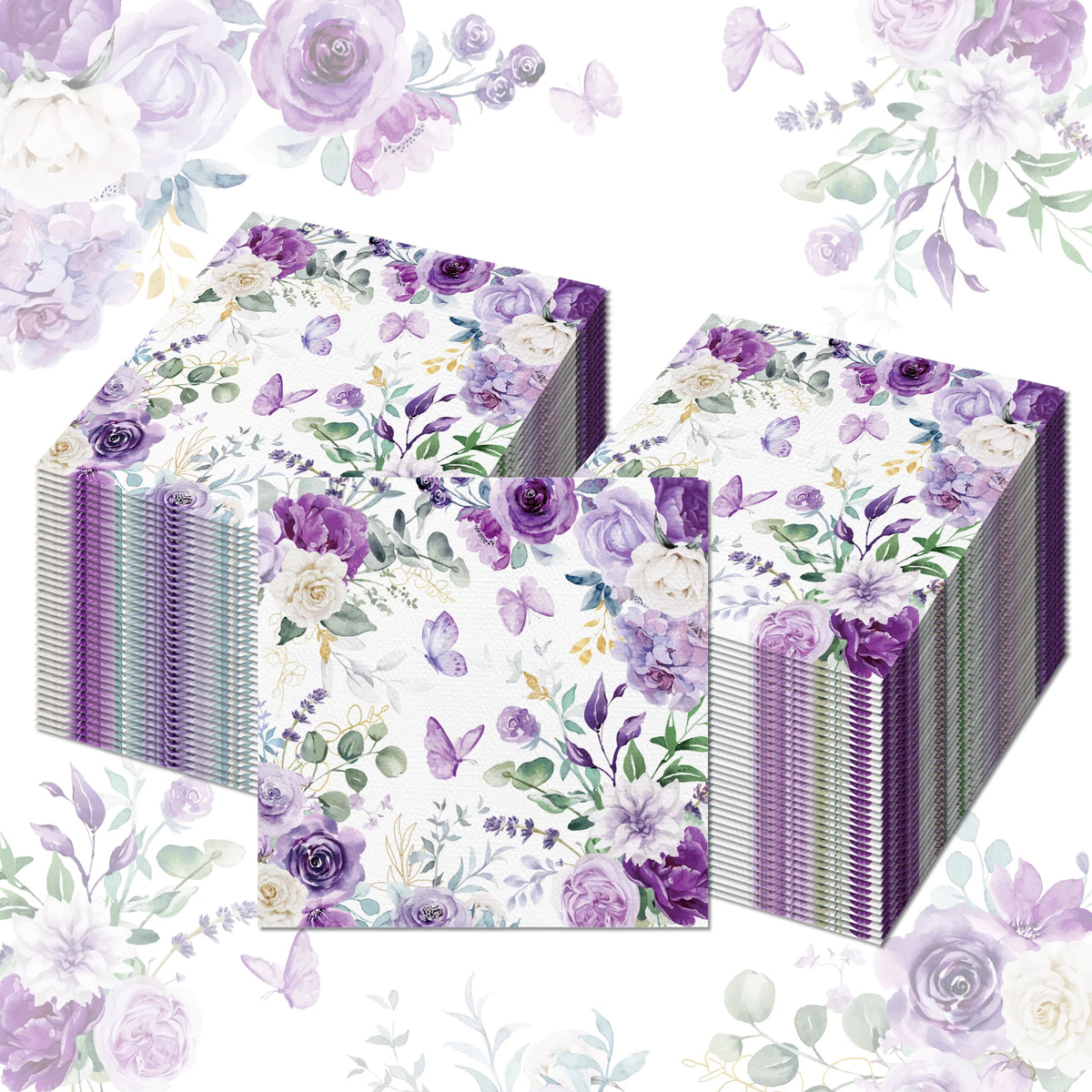 serviettes papier fleur violettes roses pivoines serviettes coeurs anniversaire mariage fêtes