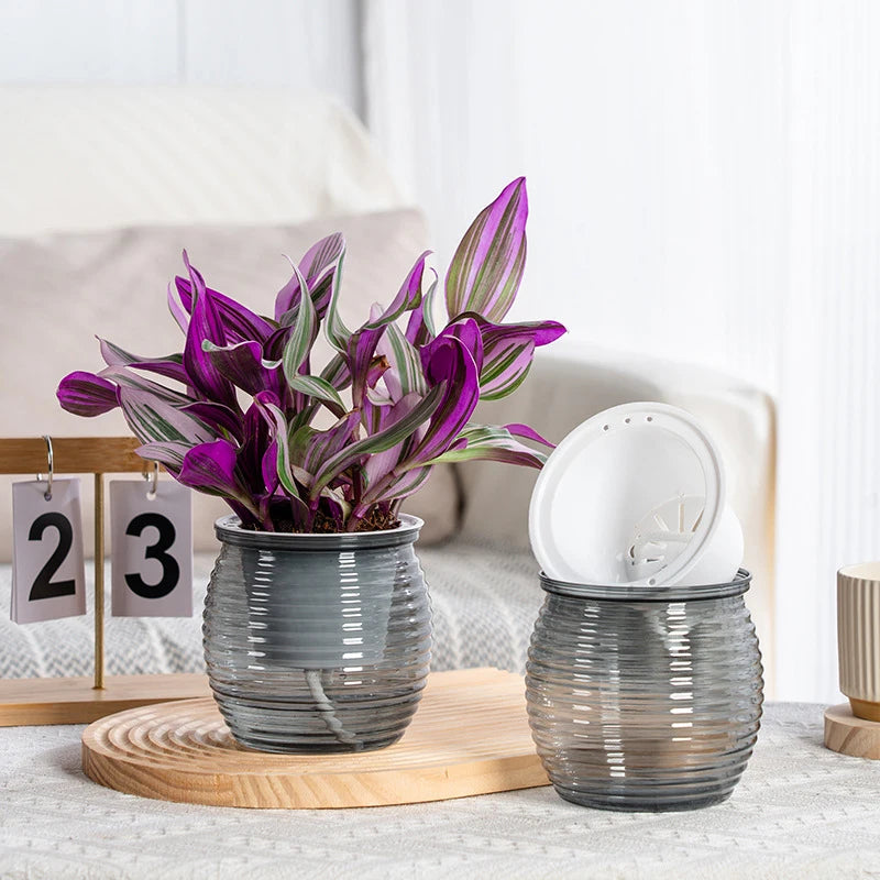 pots fleurs modernes rayures horizontales gris orange rouge blanc
