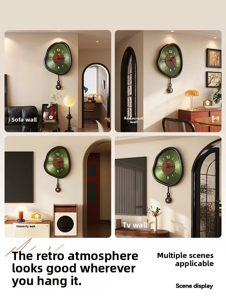 horloge murale vert noir texture cuir aiguille batterie living room retro moderne