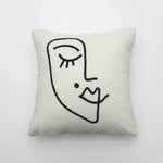 coussin abstrait brodé visages blanc moderne nordique 45x45cm decoration canapé chaise véhicule