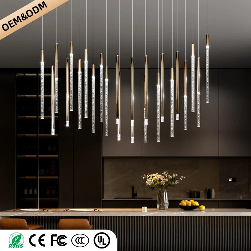 lampe suspendue moderne or cristaux transparents 80cm led 3000k chambre salon