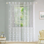 rideau blanc transparent brodé papillons salon chambre enfant decoration pastorale
