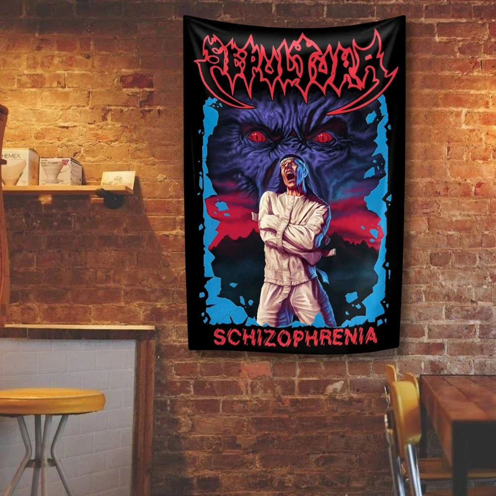 tapisserie graphique art contemporain noir or rouge bleu Jaune abstraite chambre décoration intérieure