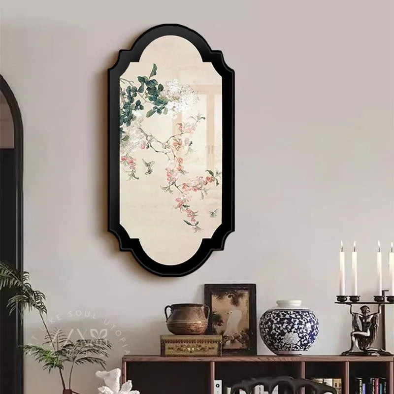 miroir mural adhésif noir fleurs papillons classique salon chambre deco