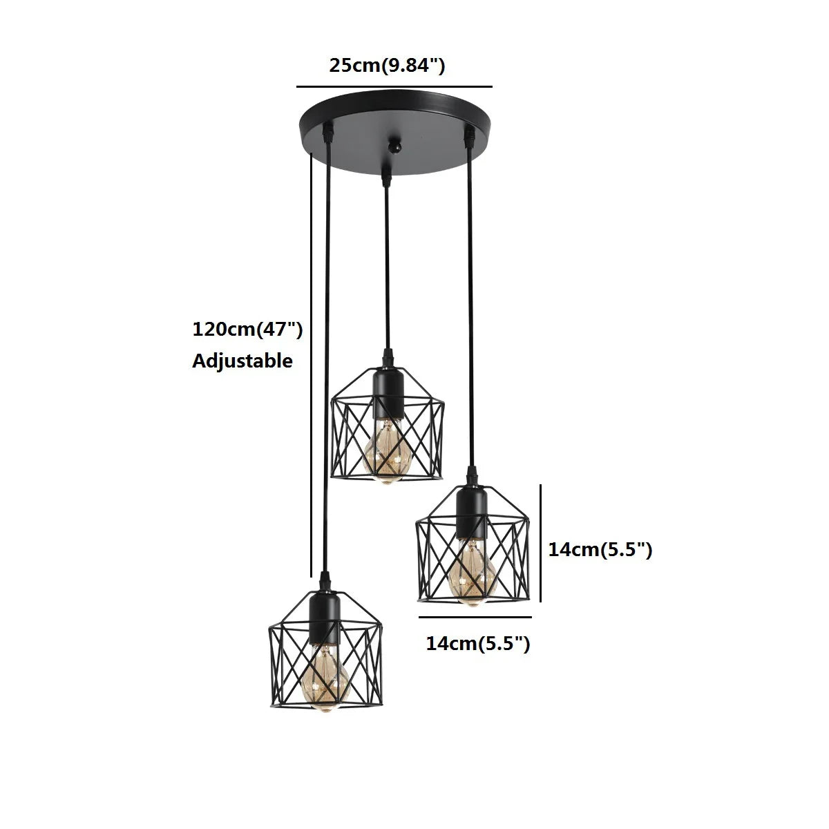 suspension industrielle moderne trois lumières abat jours métalliques noir doré adjustable