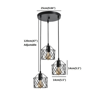 suspension industrielle moderne trois lumières abat jours métalliques noir doré adjustable