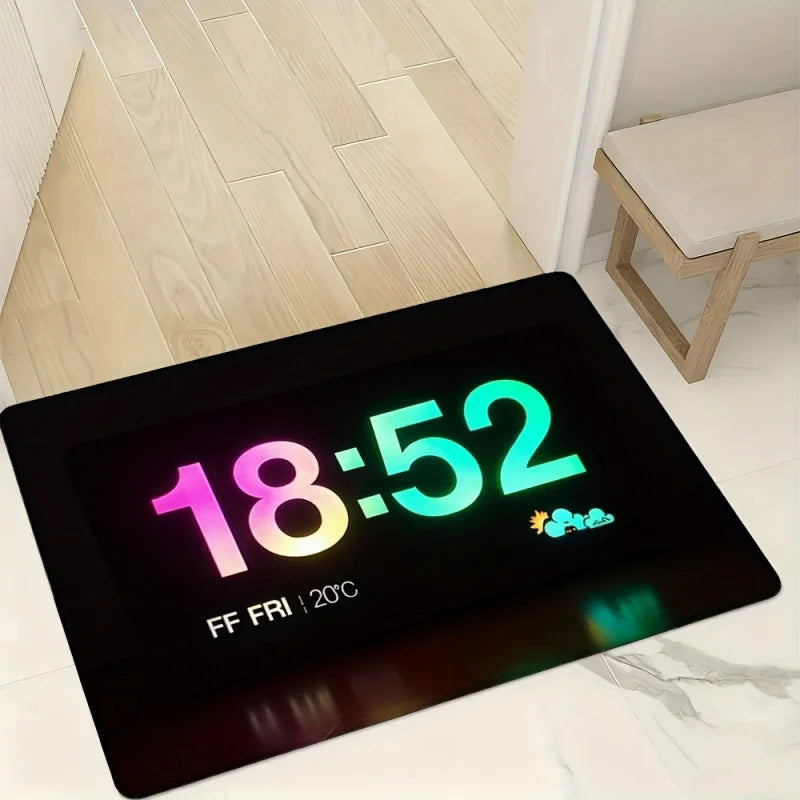 tapis moderne noir rose vert bienvenue horloge numérique antidérapant extérieur porte bain