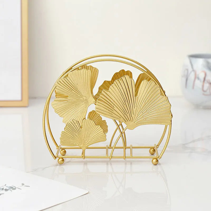 porte serviettes moderne élégant feuilles gingko dorées clips salle manger décoration