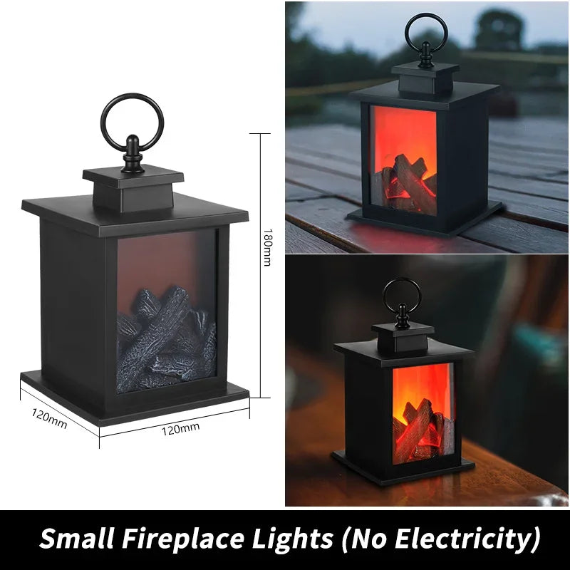 lanterne cheminée rétro led flamme simulateur usb nocturne halloween noël bois bûches imitation pierres