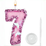 bougies anniversaire forme chiffres rose pailletées papillons relief festives