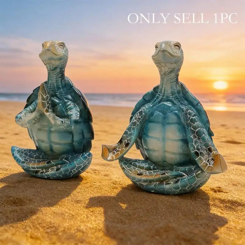 statuette tortue méditative resine bleu turquoise zen jardin décoration plage spirituelle texturée crémee verte