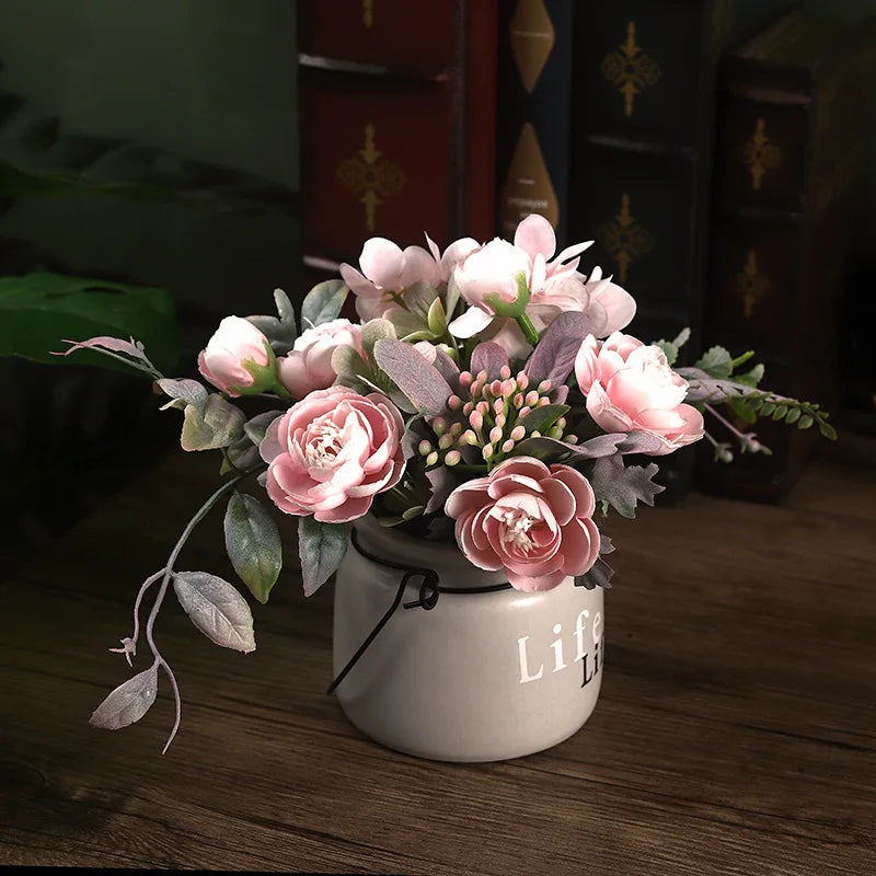 bouquet artificiel hortensia rose blanc vert décoration mariage anniversaire intérieur chambre