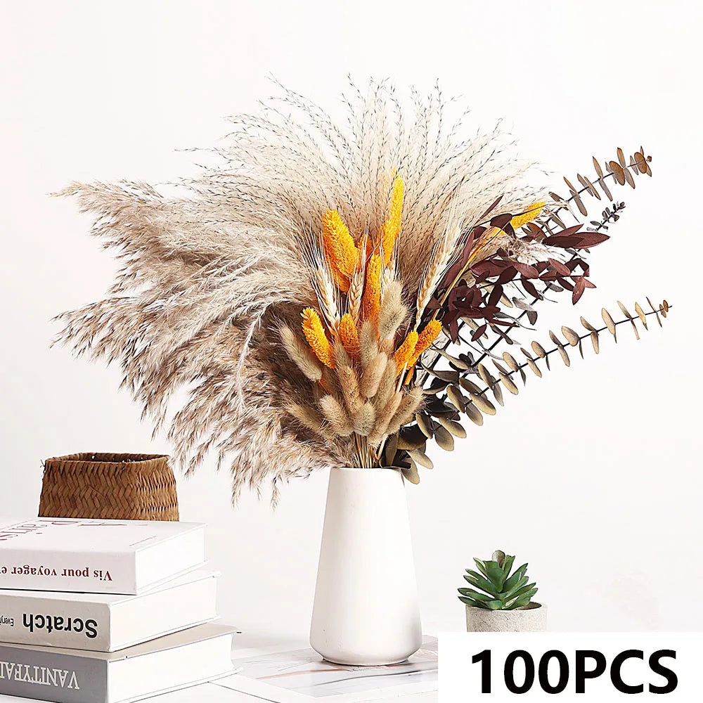 bouquet fleurs séchées naturel herbe pampa queues lapins décoration intérieure mariage anniversaire rustic chic