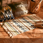 tapis boho chic géométrique coton pompons antidérapant intérieur étoiles cercles triangles