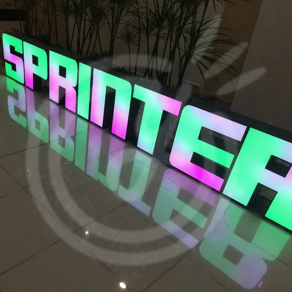 lettres lumineuses 3d bleu vert rose blanc gradient clips frontlight business sign acrylic led