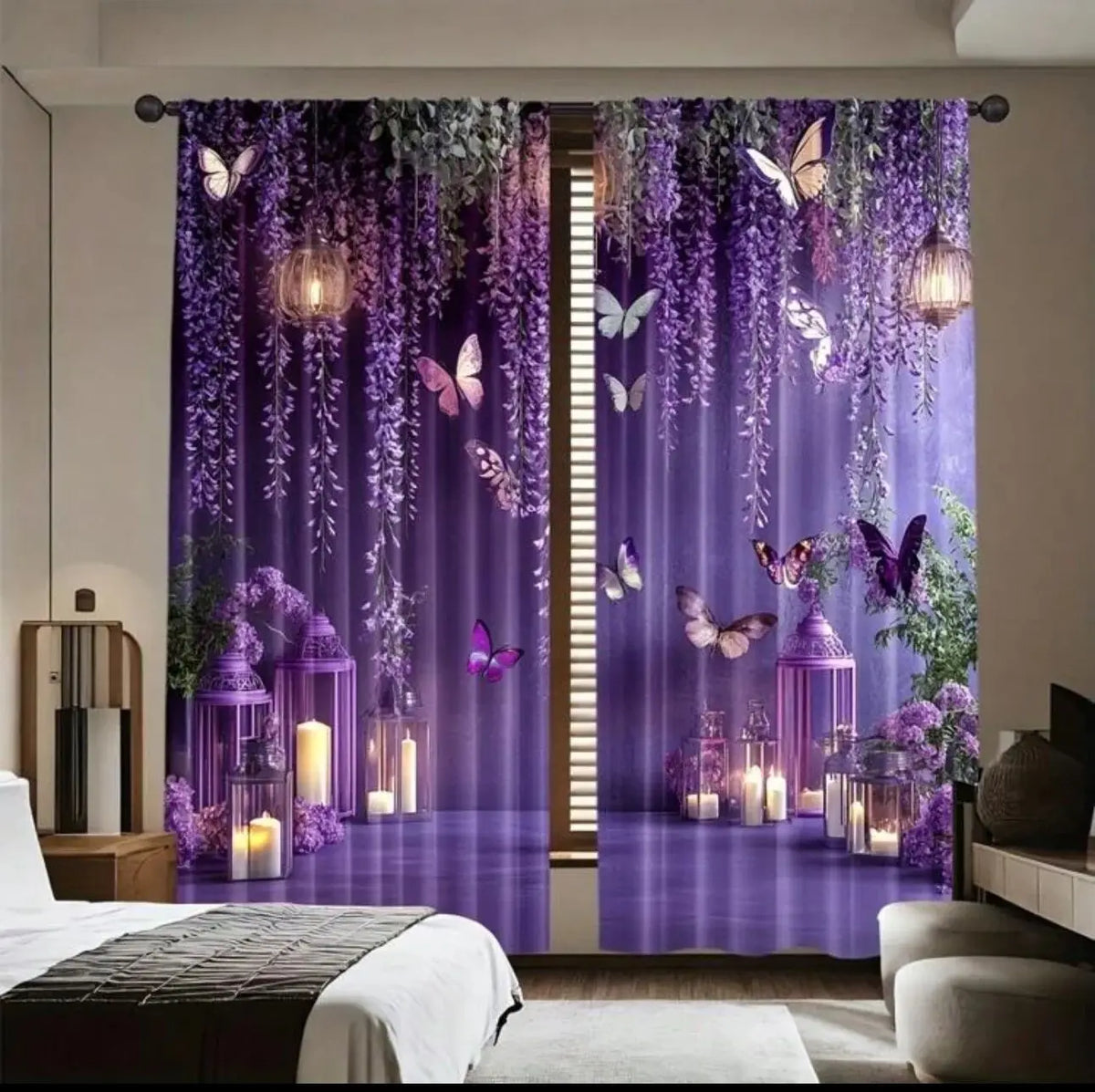 rideaux violet papillon lierre romantique deux panneaux polyester intégré chambre