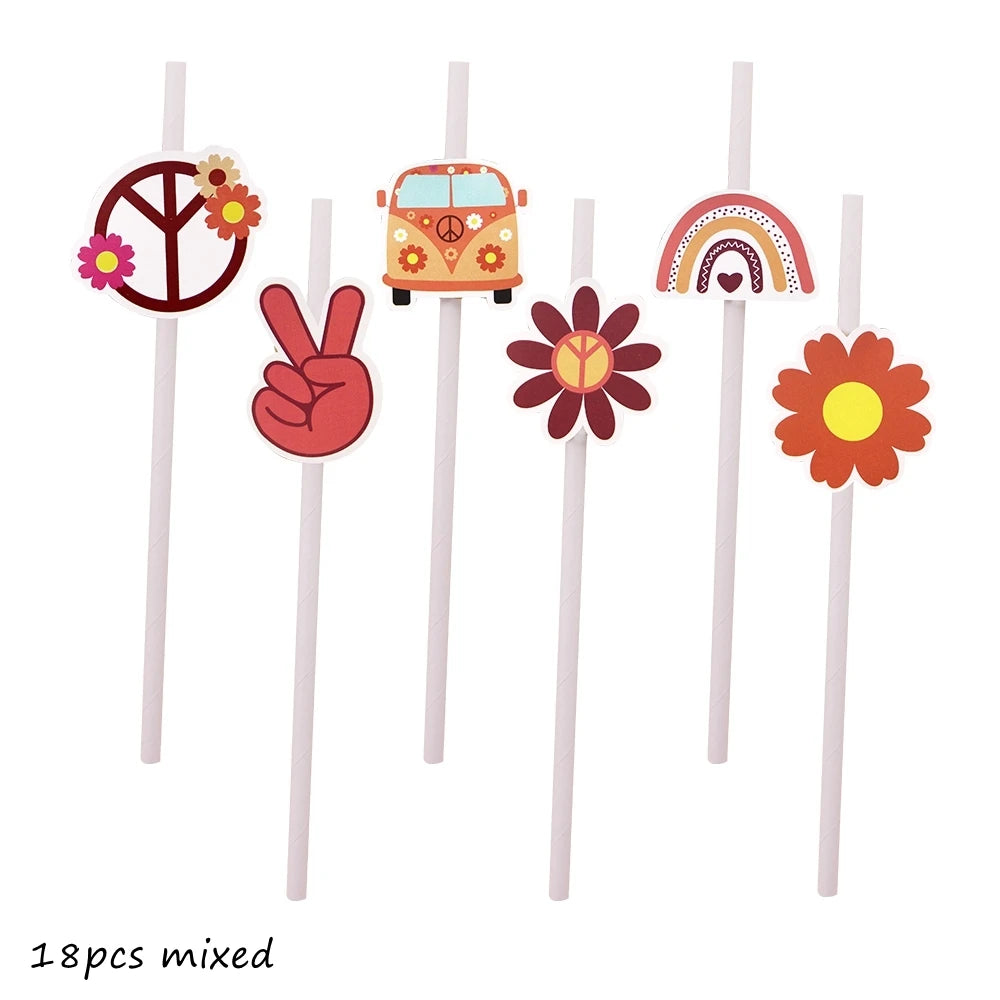 picks cupcakes fleurs paix arc ciel bus rouge orange beige jaune vert bleu vintage