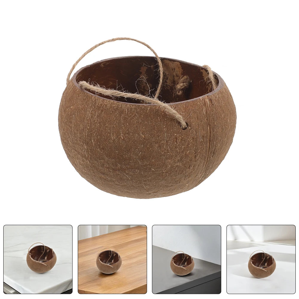 pots suspendus intérieur coquille coco corde robuste texture rustique bohème plantes d'intérieur balcon decoration