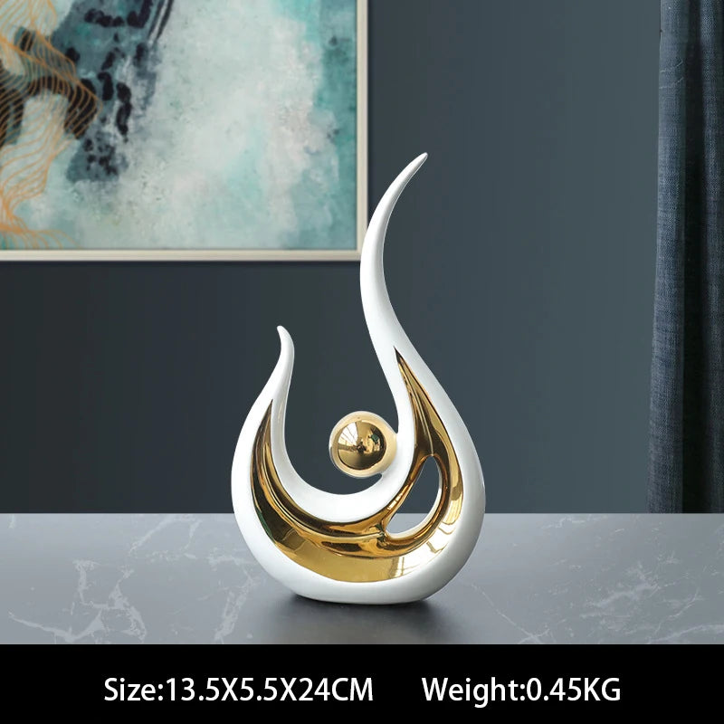 sculpture décorative moderne abstraite nordique cadeau artisanal email céramique forme ondulée boule dorée décoration