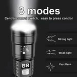 lampe torche rechargeable led noire zoom moderne robuste affichage batterie modes lumiere
