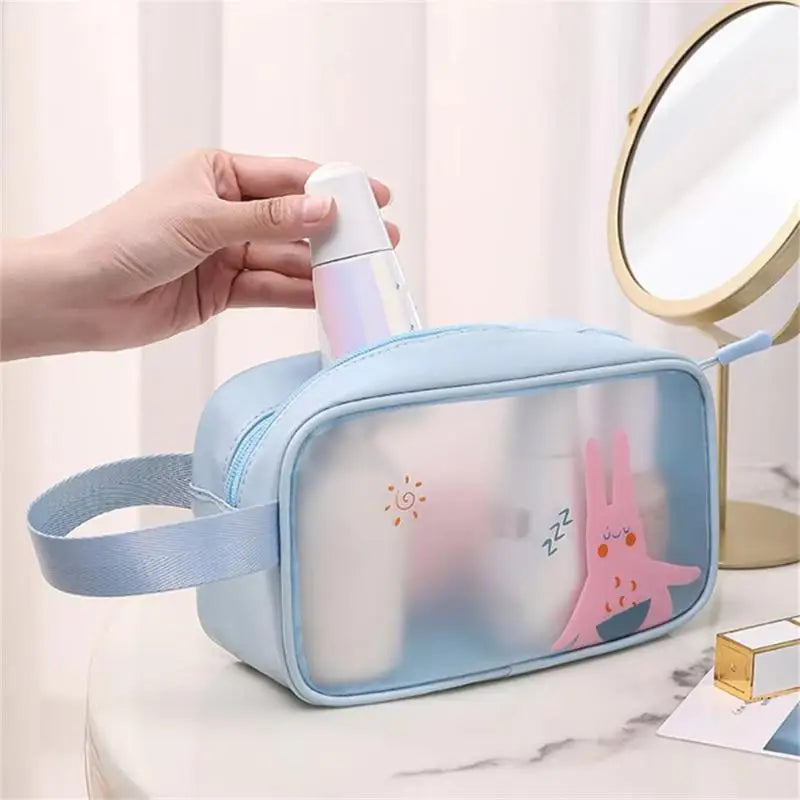 sac toilette transparent rose bleu clair dessins animés moderne enfantin poignée souple flacon lotion