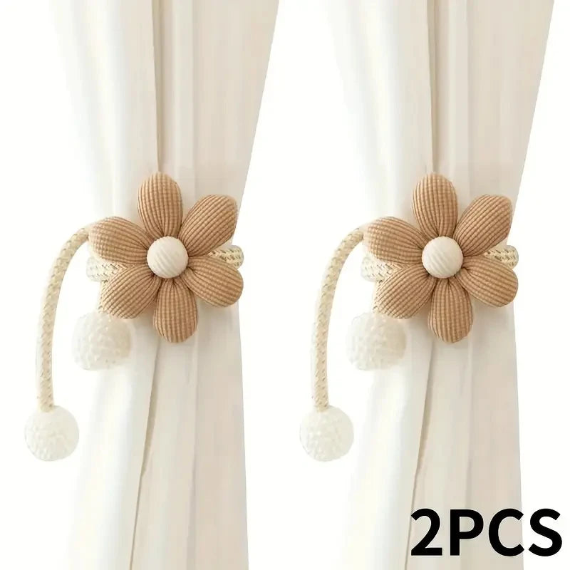 fournitures rideaux tissu fleurs beiges anneaux métalliques cordons coton décorative rustique moderne