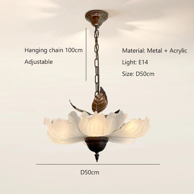 lampe suspendue blanche dorée fleurs classique salon chambre lumière led neutre chaleureuse