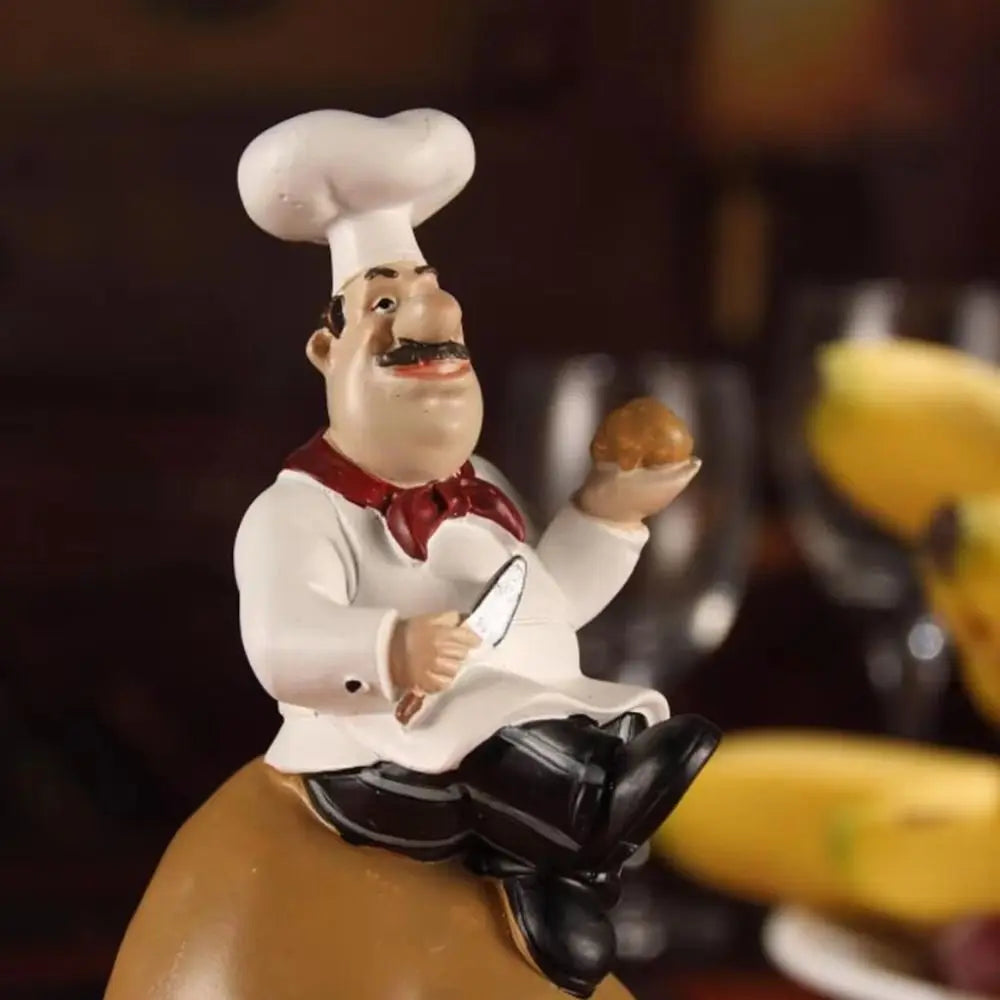 statue cuisinier uniforme chapeau tablier décoration pâtisserie humoristique blanc rouge gris opacité