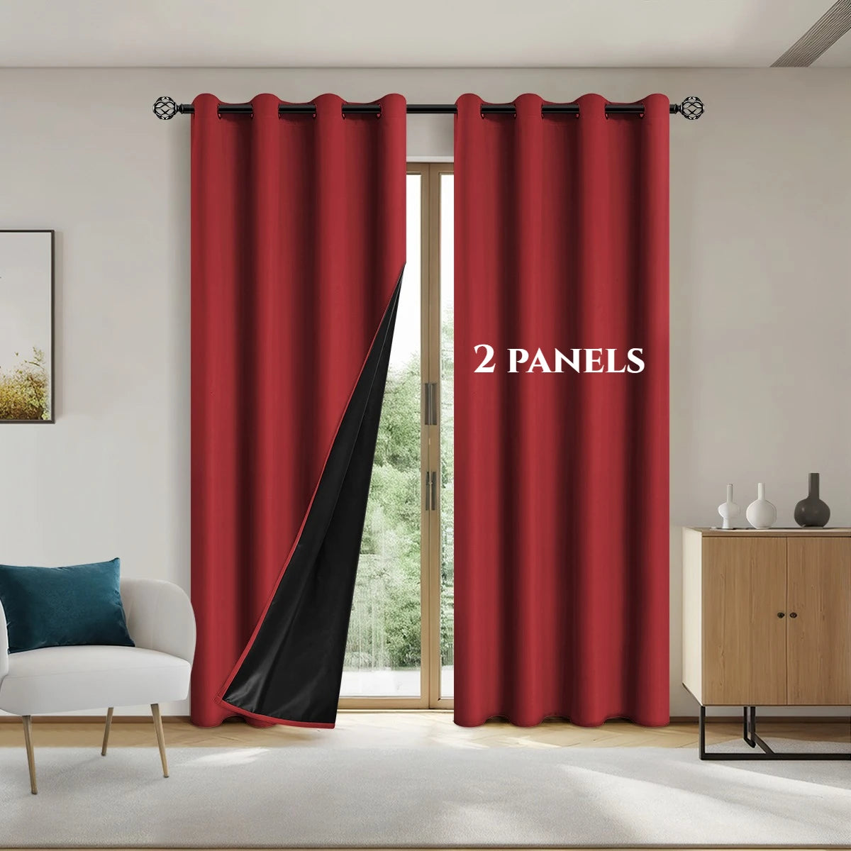 rideau moderne 100% polyester rouge uni opaque tringle salon chambre
