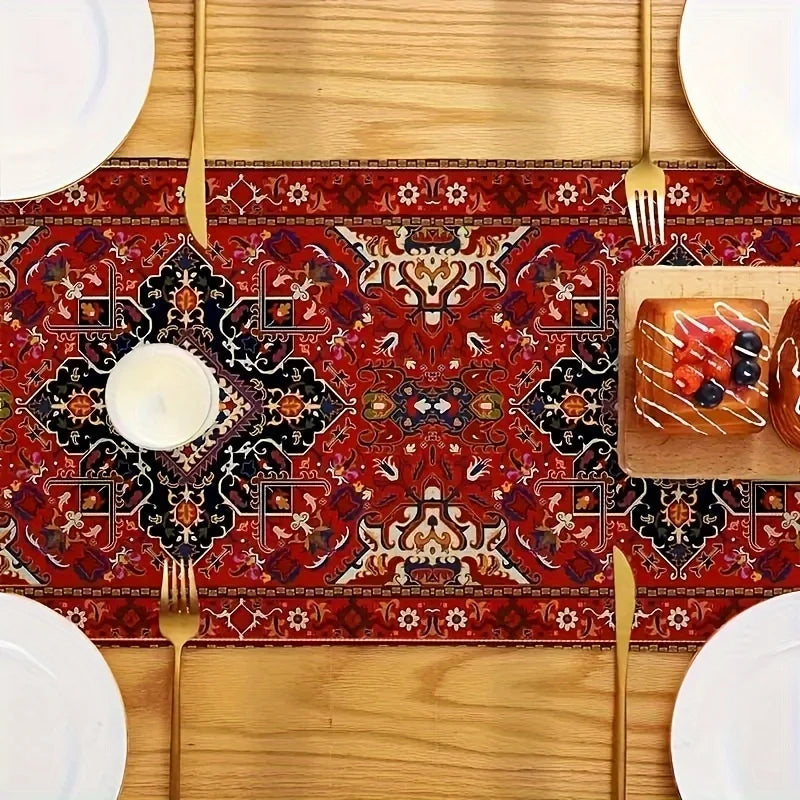 chinois bohème rouge géométrique lin table runner tissage maison festive mariage traditions ornemental