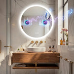 miroir rond moderne blanc notes musicales éclairé bluetooth anti buée led multifonctionnel défogging adjustable