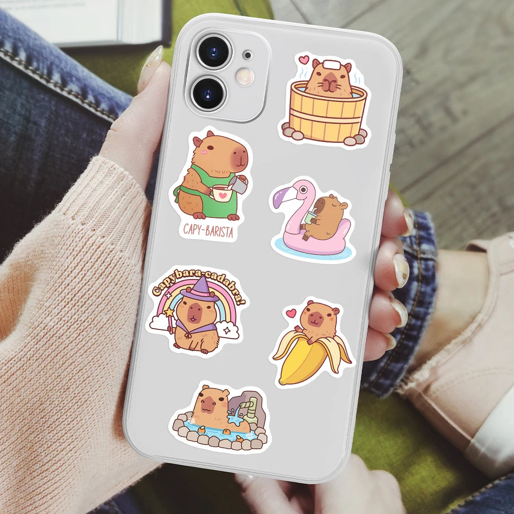 sticker adhésif dessin animé animal mignon motifs simples capsules banane pastèque transparent waterproof vinyl