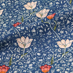 tissu coton imprimé floral motifs fruits pommes citrons couleurs vives noir bleu turquoise orange