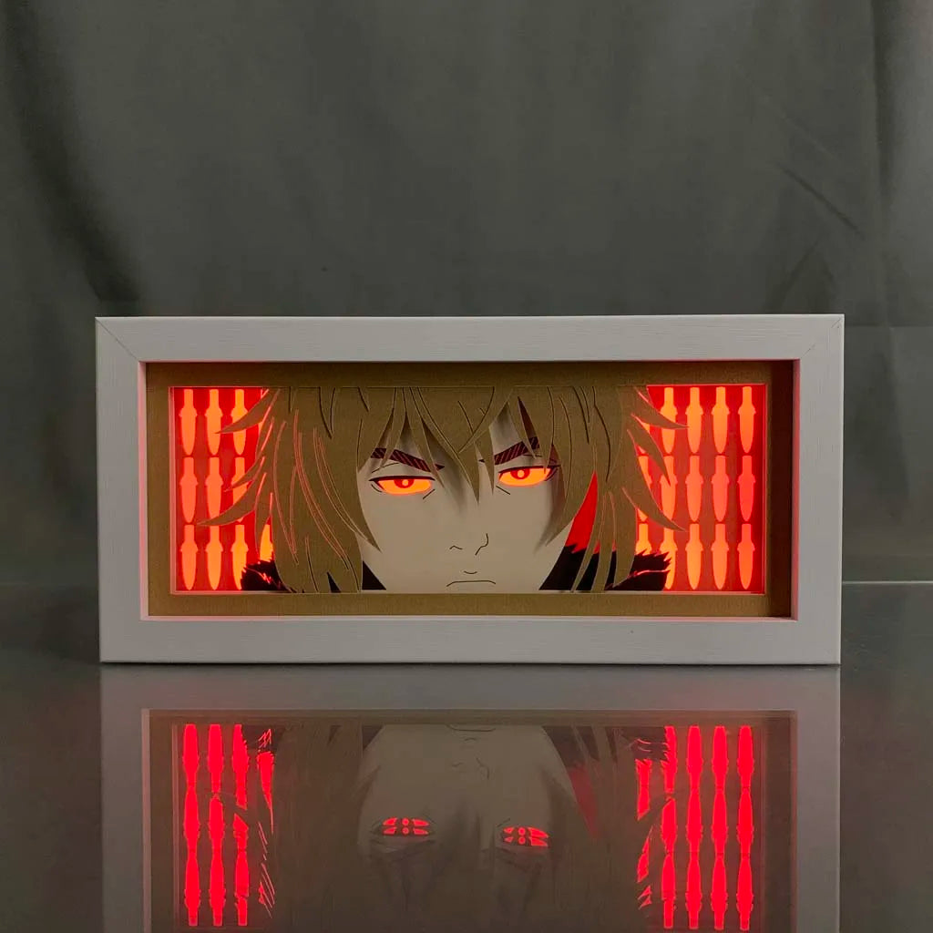cadre lumineux illustration personnage cheveux dorés yeux différents art contemporain blanc doré chambre jeuDecoration