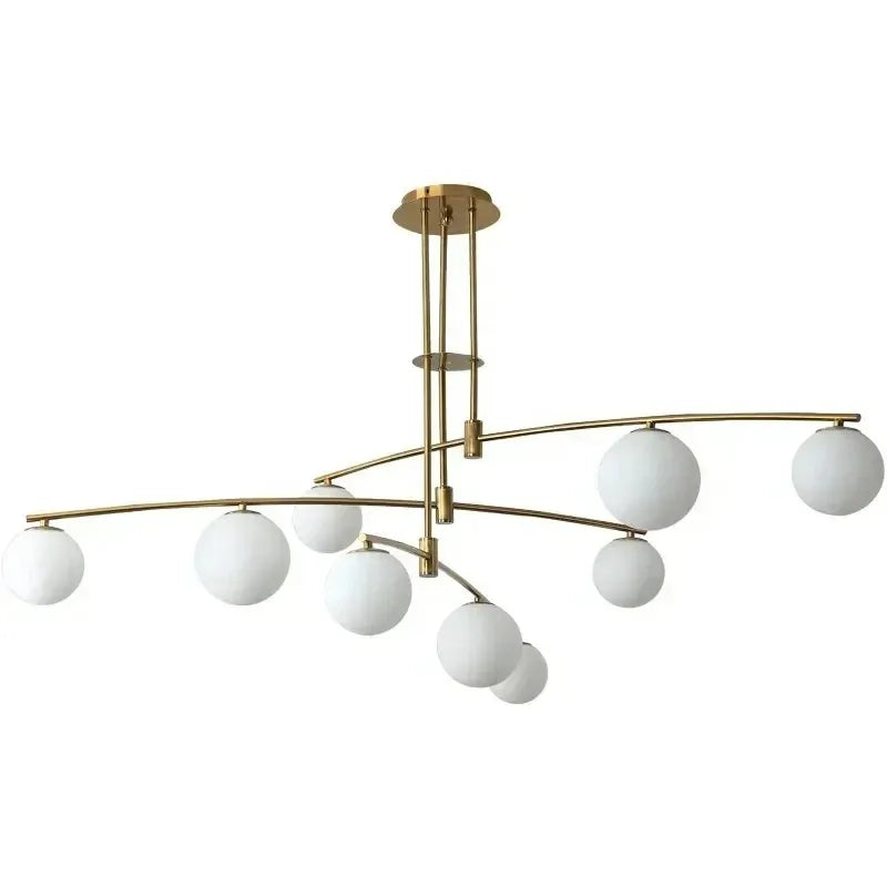 luminaire suspension moderne sphères translucides structure métallique dorée éclairage salon salle manger chambre