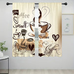 rideau moderne tasses grains coeurs lettrage polyester beige marron noir decoration