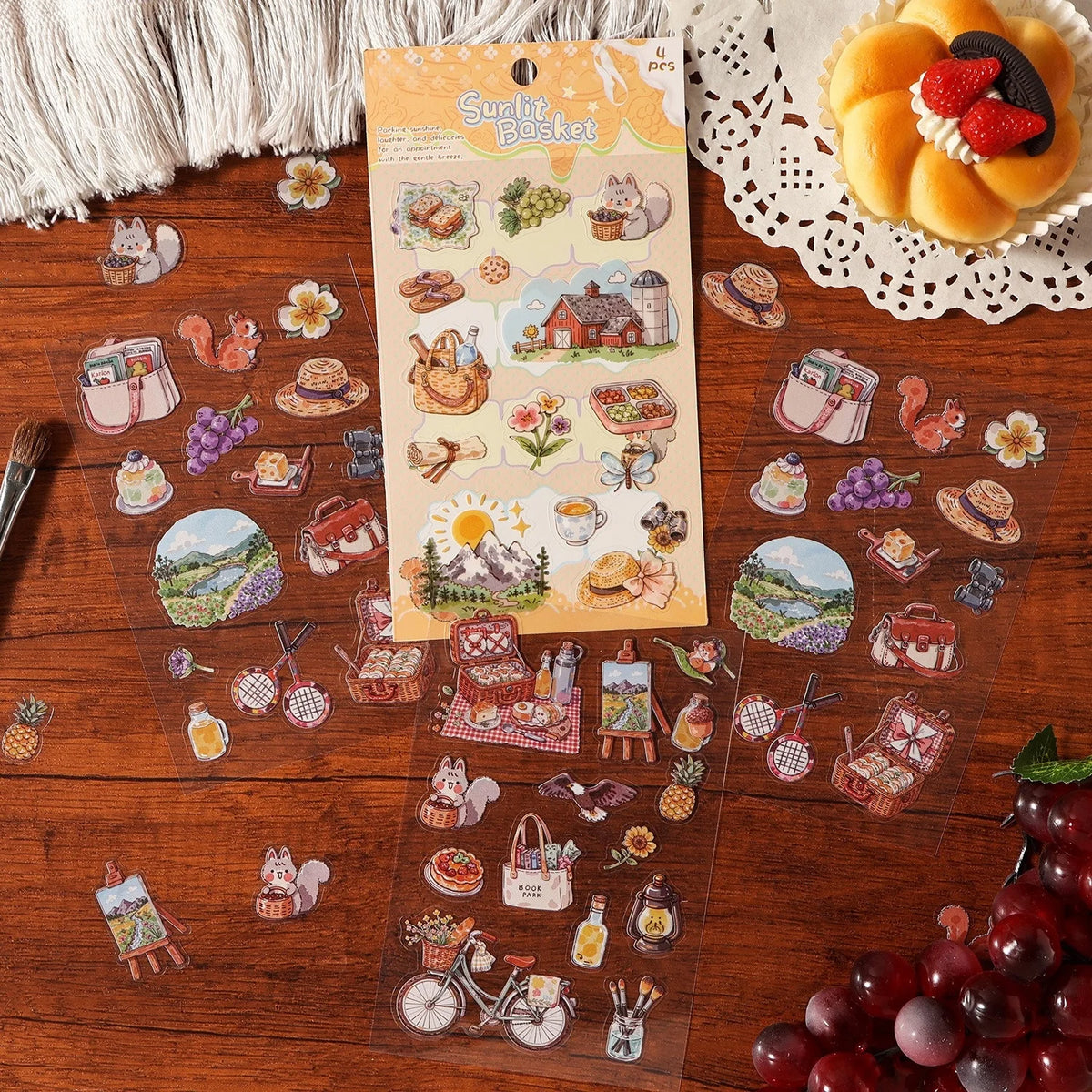 sticker mignon multicolore animaux fruits fleurs pique nique détails illustré clips boisscrição automática aqui