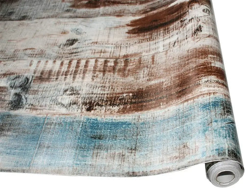 papier peint autocollant imitation bois vieilli moderne rustique vintage bleu gris brun opaquerollable muettedecoration