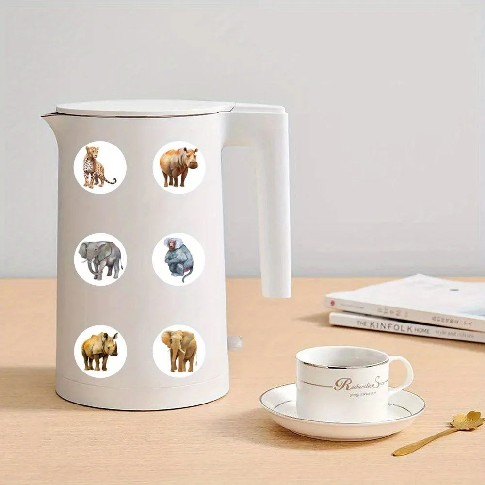 autocollants animaux sauvages blancs gris beige 500 pièces adhésifs illustrés éléphant girafe léopard