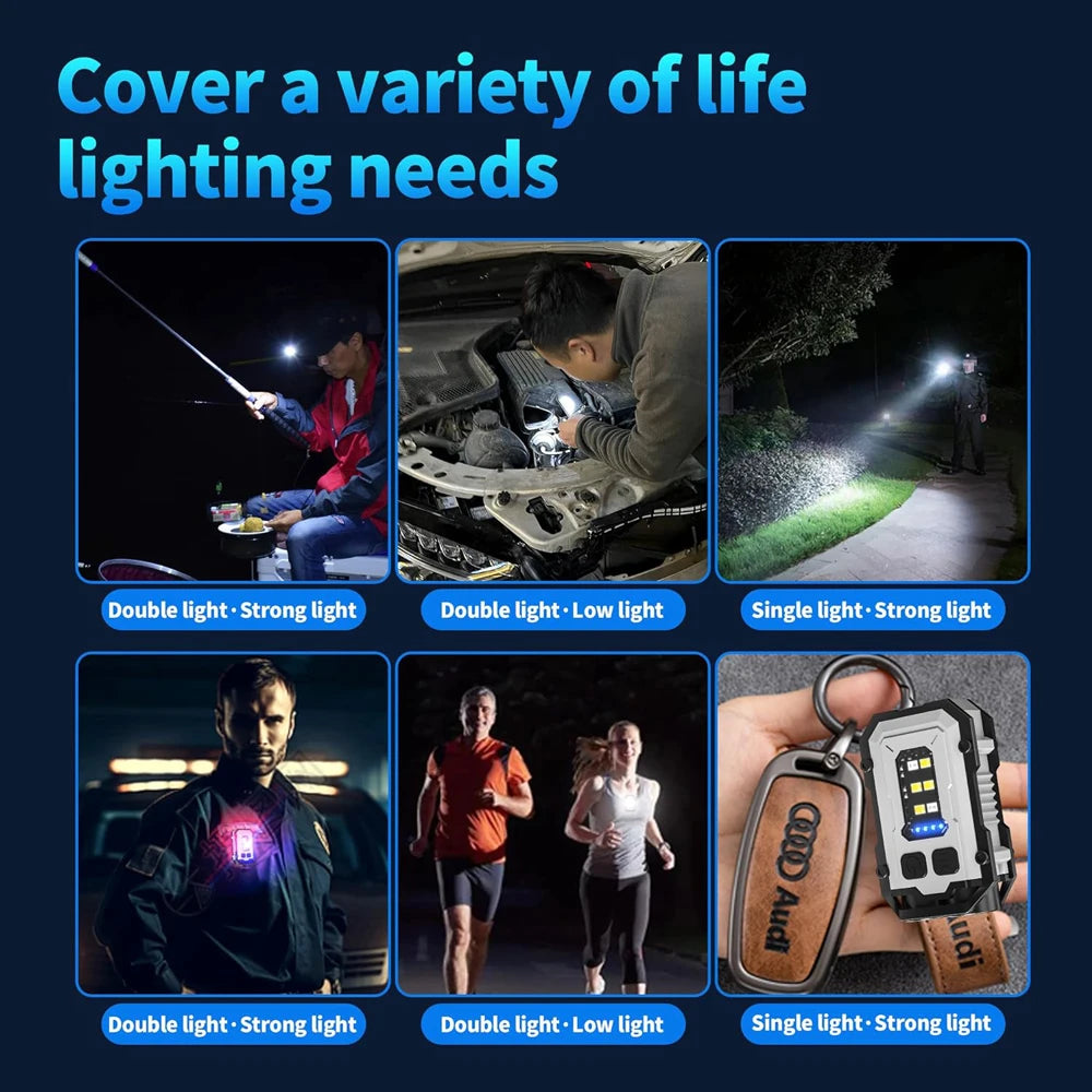 lampe led porte clefs aimantée rechargeable usb modes lumiere intense tactique