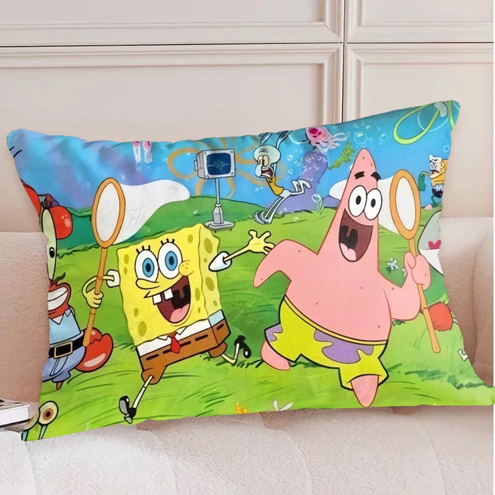 coussin decoratif personnages animes bob éponge rose blanc lit salon