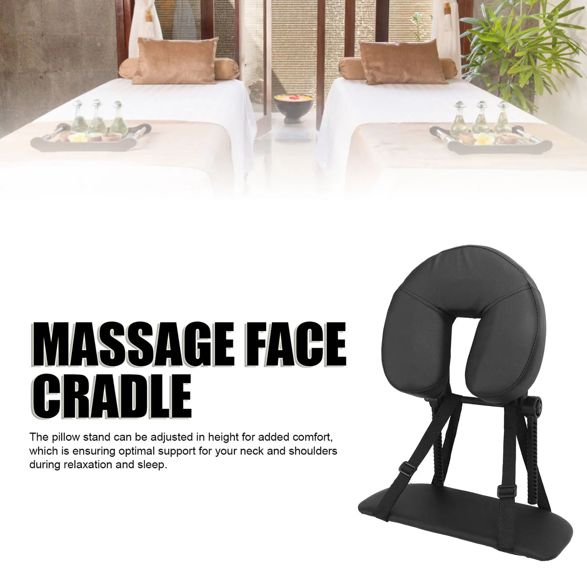 masseur facial coussin simili cuir noir ceintures ajustables massage tête relaxation esthétique salon beauté