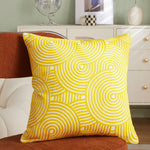 housse coussin carré brodé feuilles stylisées moderne coton polyester beige vert jaune rose fermeture