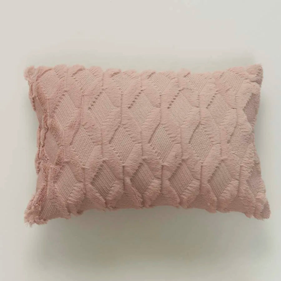 housse coussin décorative peluche géométrique moderne 30x50cm roseclair blancbeige grisclair