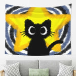 tapisserie murale moderne chat noir yeux blancs fond abstrait polyester lavable grande taille chambre