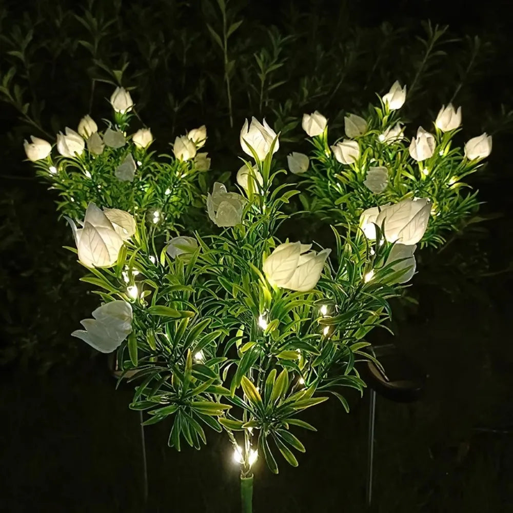 éclairage extérieur solaire plante verte lumineuse fleurs artificielles moderne blanc rose jaune
