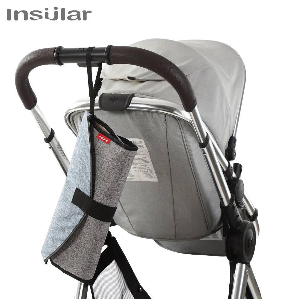 tapis langer pliable bébé denim gris rose sobre fonctionnel sangles velcro adaptable poussette