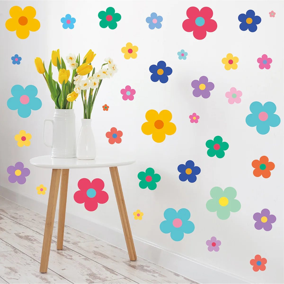 stickers muraux fleurs colorées deco enfant floral vintage pop adhésifs multiples surfaces pvc